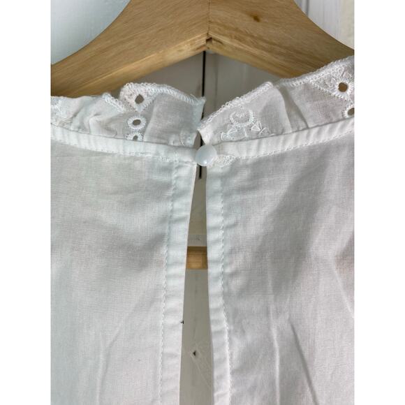 Cherry Paris Women's Size M White Floral Eyelet Ruffle Neck Cotton Blouse - Picture 4 of 8